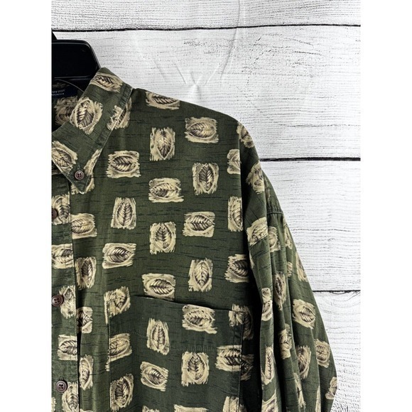 VTG Ralph Lauren Chaps Large Shirt Button Down Long Sleeve Green Leaves Nature - Picture 3 of 9